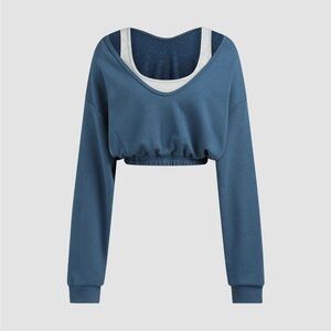 Cider Denim Blue U-Neckline Long Sleeve Crop Sweatshirt Size L Brand New